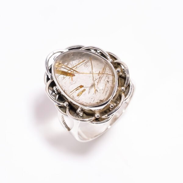 925 Silver Golden Rutile Gemstone Designer Women Ring Jewelry