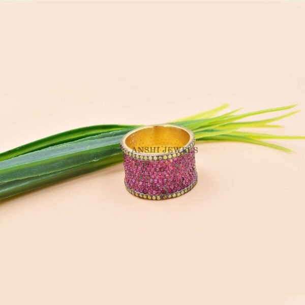 14K Yellow Gold Vermeil Cigar Band Ring, Pink & Yellow Topaz Cigar Band Ring, Handmade Large Cigar Ring - Image 2