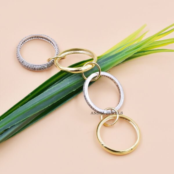 Yellow Gold Plated & Silver Band Ring, Single Cut Diamond Band Ring, Woman 4 Set Band Ring, Enter Locking Band Ring - Image 3