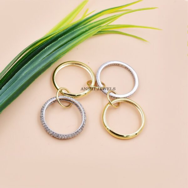 Yellow Gold Plated & Silver Band Ring, Single Cut Diamond Band Ring, Woman 4 Set Band Ring, Enter Locking Band Ring - Image 2