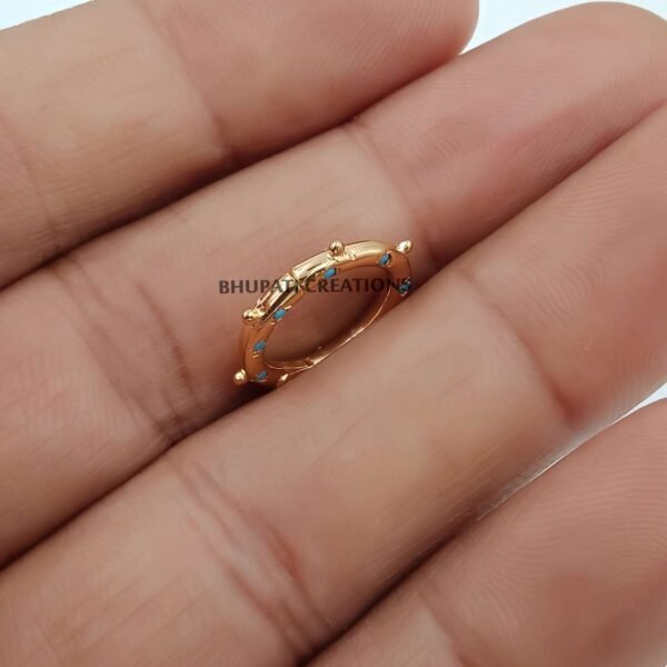 14K Yellow Gold Round Charm Lock, Gemstone Enhancer Charm Lock Jewelry, Turquoise Charm Clasp Lock - Image 3