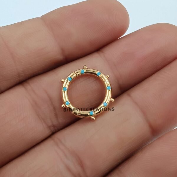 14K Yellow Gold Round Charm Lock, Gemstone Enhancer Charm Lock Jewelry, Turquoise Charm Clasp Lock