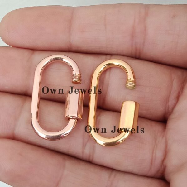 14K Solid Yellow gold carabiner lock, 30mm carabiner lock, oval large carabiner lock - Image 2