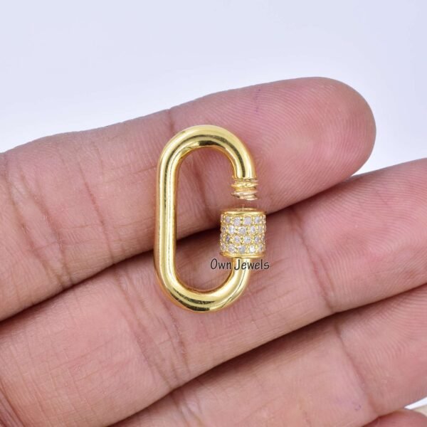 14k Yellow Gold Pave Diamond Carabiner Lock, 25mm Diamond Carabiner Lock - Image 2