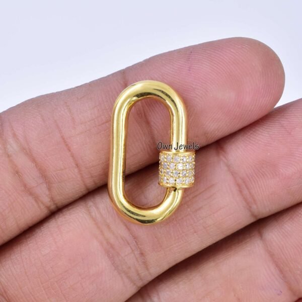 14k Yellow Gold Pave Diamond Carabiner Lock, 25mm Diamond Carabiner Lock