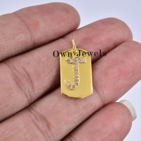 Diamond Letter Dog Tag Charms, Initial Letter Charm, 925 Silver Gold Vermeil Dog Tag Charm