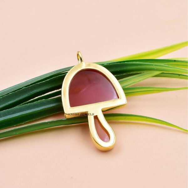 14K Yellow Gold Mushroom Pendant, Carnelian Gemstone Mushroom Pendant, White Topaz Mushroom Pendant - Image 2
