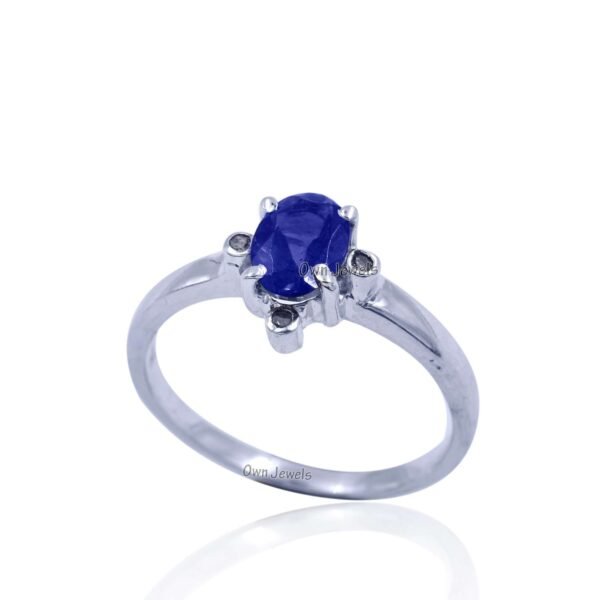 925 Silver Band Ring, Blue Sapphire Band Ring, Engagement Band Ring, Diamond Band Ring