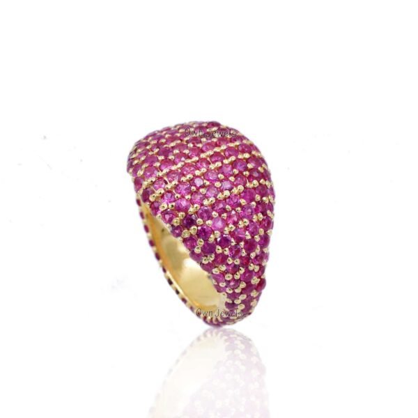 14k Yellow Gold Ring, Designer Ring, Pink Sapphire Band Ring, Gemstone Ring, New Year Ring