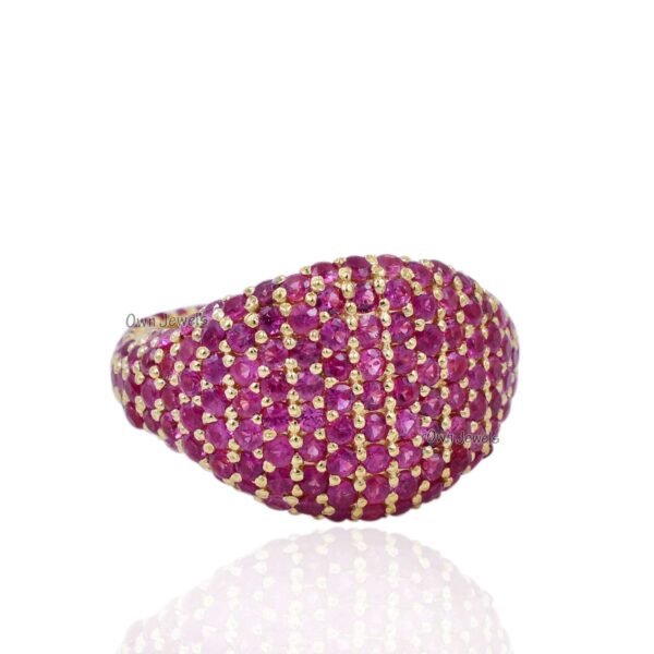 14k Yellow Gold Ring, Designer Ring, Pink Sapphire Band Ring, Gemstone Ring, New Year Ring - Image 3