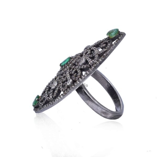 925 Silver Diamond Ring, Genuine Pave Diamond Ring, Designer Diamond Ring, Emerald Diamond Rings - Image 3
