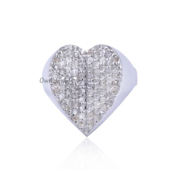 925 Silver Heart Diamond Rings, Genuine Diamond Rings, Micro Pave Diamond Rings, Handmade Designer Heart Ring