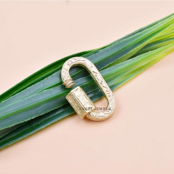 14k Solid Gold Oval Carabiner Lock, Engraving Screw Carabiner Lock, Woman Necklace Jewelry Connector Lock - Image 3