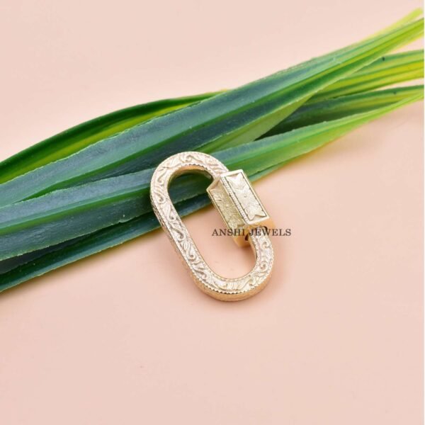 14k Solid Gold Oval Carabiner Lock, Engraving Screw Carabiner Lock, Woman Necklace Jewelry Connector Lock - Image 4