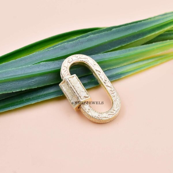 14k Solid Gold Oval Carabiner Lock, Engraving Screw Carabiner Lock, Woman Necklace Jewelry Connector Lock - Image 2