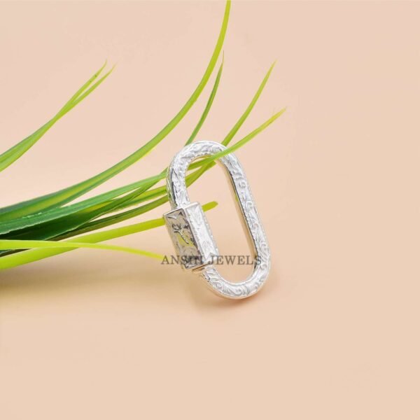 14k Solid Gold Oval Carabiner Lock, Engraving Screw Carabiner Lock, Woman Necklace Jewelry Connector Lock - Image 5