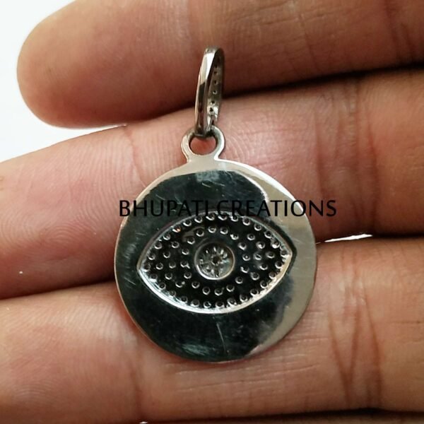 Enamel Evil Eye Diamond Charms, Pave Diamond Enamel Pendants, Enamel Work Silver Diamond Pendant - Image 2
