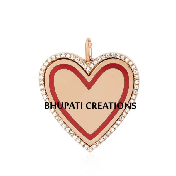 New designer heart charms, gold vermeil diamond heart pendant, 925 silver diamond enamel heart pendants - Image 2