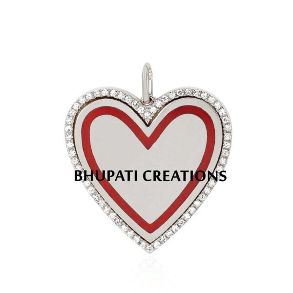 New designer heart charms, gold vermeil diamond heart pendant, 925 silver diamond enamel heart pendants - Image 3
