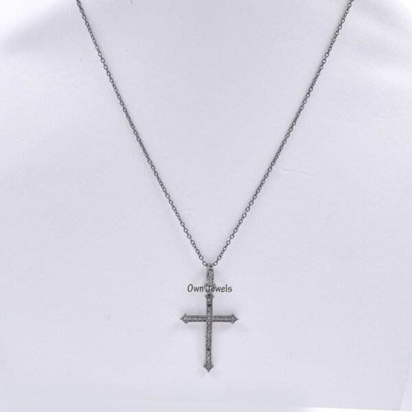 925 silver diamond cross necklace, diamond cross pendant, handmade cross diamond pendant, women cross pendant, oxidized grey cross necklace