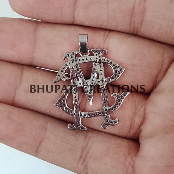 Pave Diamond SM MS Monogram Pendant, 925 Sterling Silver Monogram Pendant, 2 Letter Monogram Pendant Jewelry - Image 2
