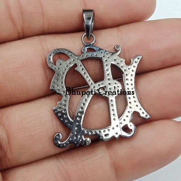 Pave Diamond DK-KD Monogram Pendant, 925 Sterling Silver Monogram Pendants, Letter Monogram - Image 2