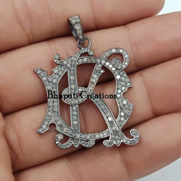 Pave Diamond DK-KD Monogram Pendant, 925 Sterling Silver Monogram Pendants, Letter Monogram
