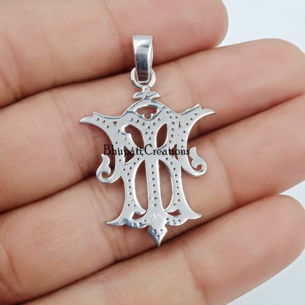 TR Initial Monogram Pendant, Pave Diamond Silver Monogram, Custom Initial Monogram - Image 2