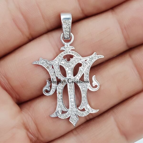 TR Initial Monogram Pendant, Pave Diamond Silver Monogram, Custom Initial Monogram