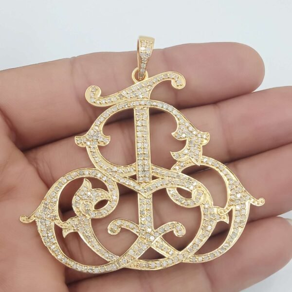 Single Cut Pave Diamond Monogram, JSJ Letter Monogram, 3 Initial Letter Monogram