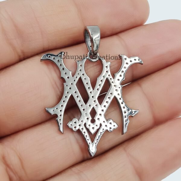 Pave Diamond Silver Monogram, MV-VM Monogram Jewelry, Custom Initial Monogram, 925 Silver Grey Oxidized Monogram - Image 2