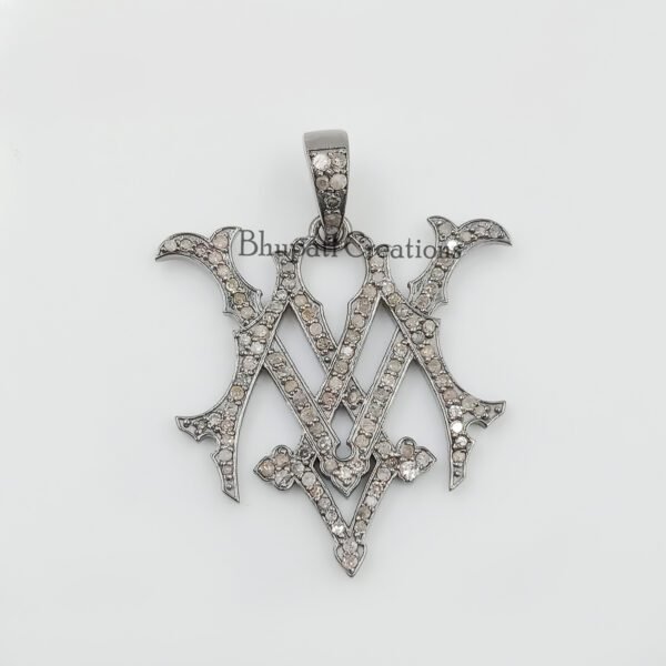 Pave Diamond Silver Monogram, MV-VM Monogram Jewelry, Custom Initial Monogram, 925 Silver Grey Oxidized Monogram - Image 3
