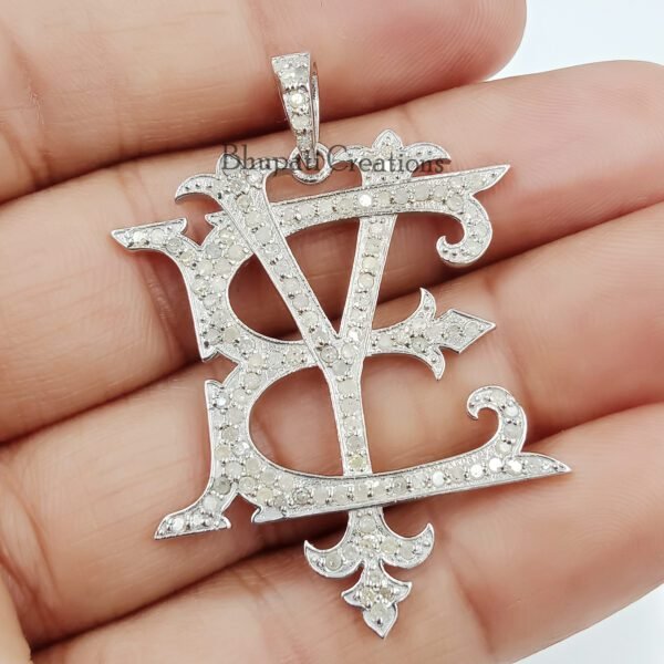 Pave Diamond Silver Monogram, Custom Initial Monogram, EY-YE Monogram Jewelry, 925 Silver Plated Monogram