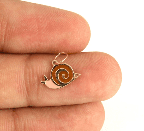 14K gold plated snail enamel charm, designer snail charm jewelry - Image 2